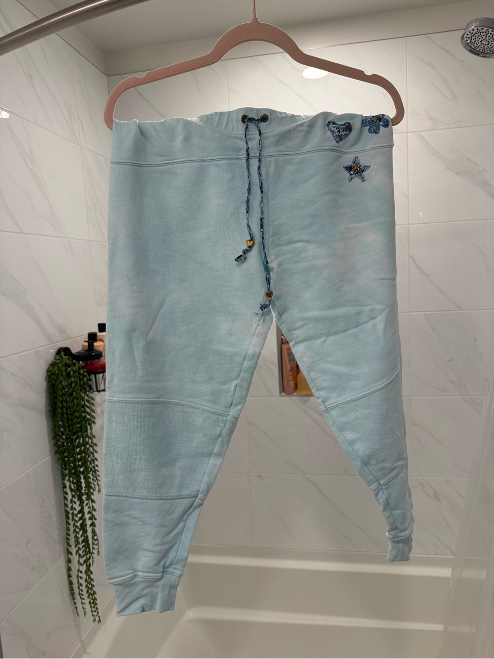 LoveShackFancy Light Blue Embroidered Drawstring Joggers